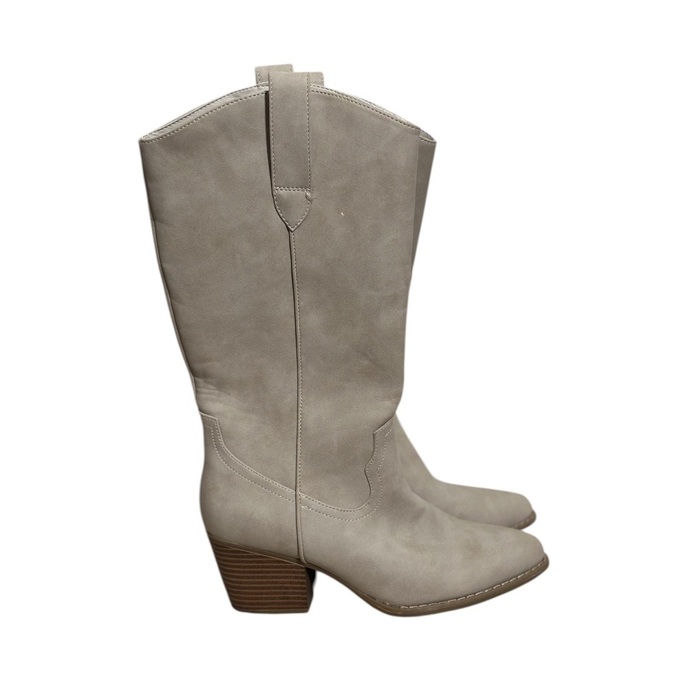 A.N.A Dyer Grey Beige Western Cowboy Boots Block Heel Pointed Toe‎ Women's 7.5M